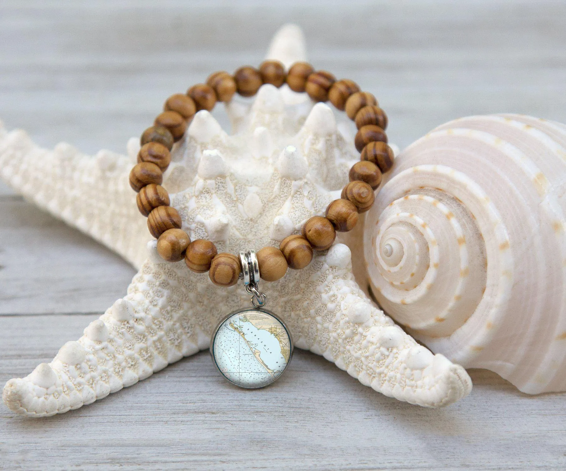 Longboat Key Nautical Wooden Beaded Bracelet