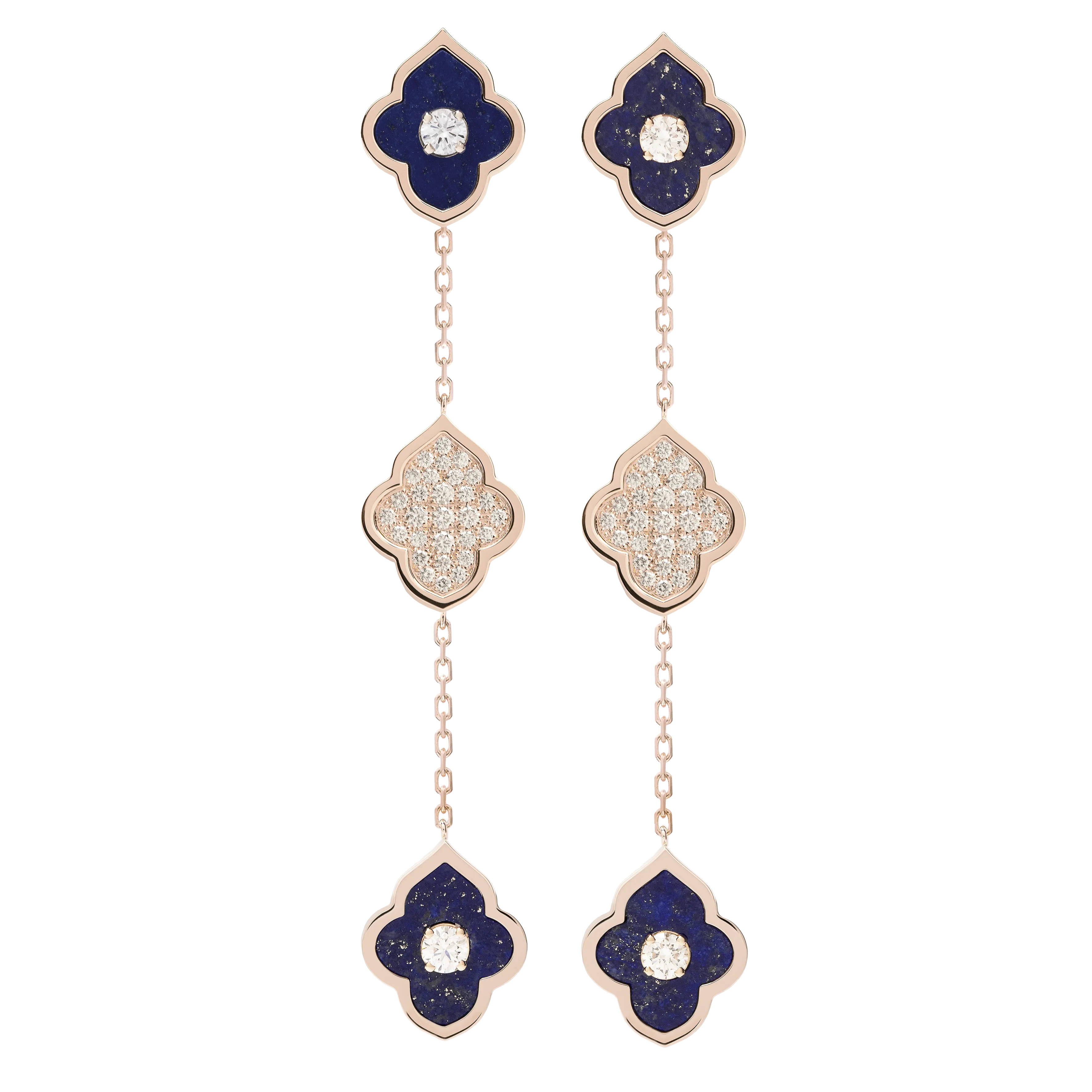 LUCE COLOUR - EARRINGS PENDANT ROSE GOLD PAVE LAPIS LAZULI & 4 DIAMONDS S