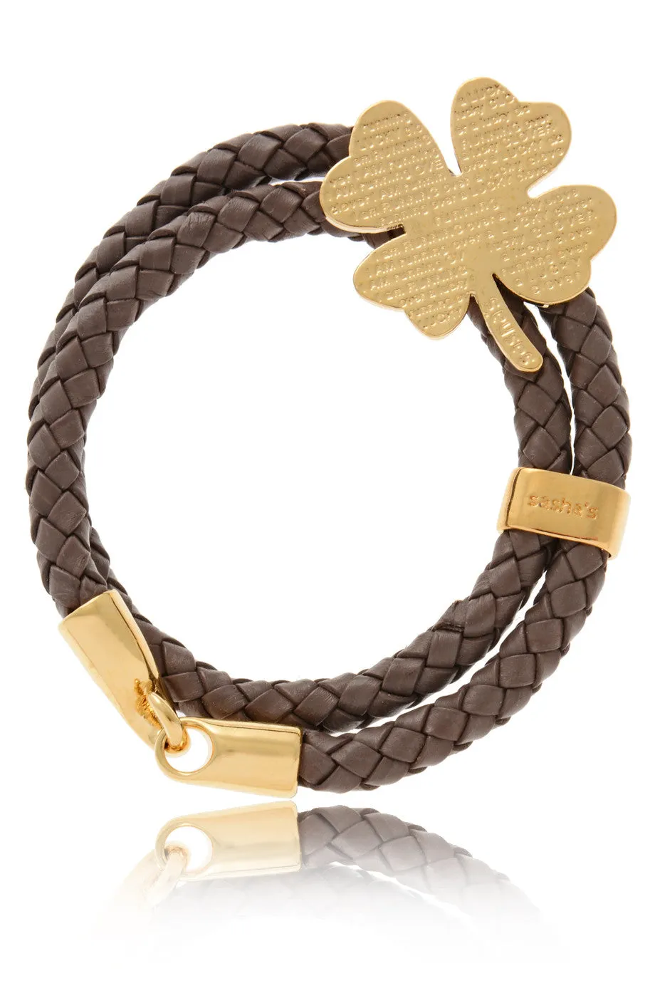 LUCKY CLOVER Brown Leather Bracelet