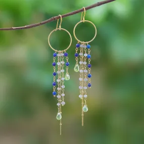 Luxurious Rain Gold Plated Multi-Gemstone Waterfall Earrings from Thailand