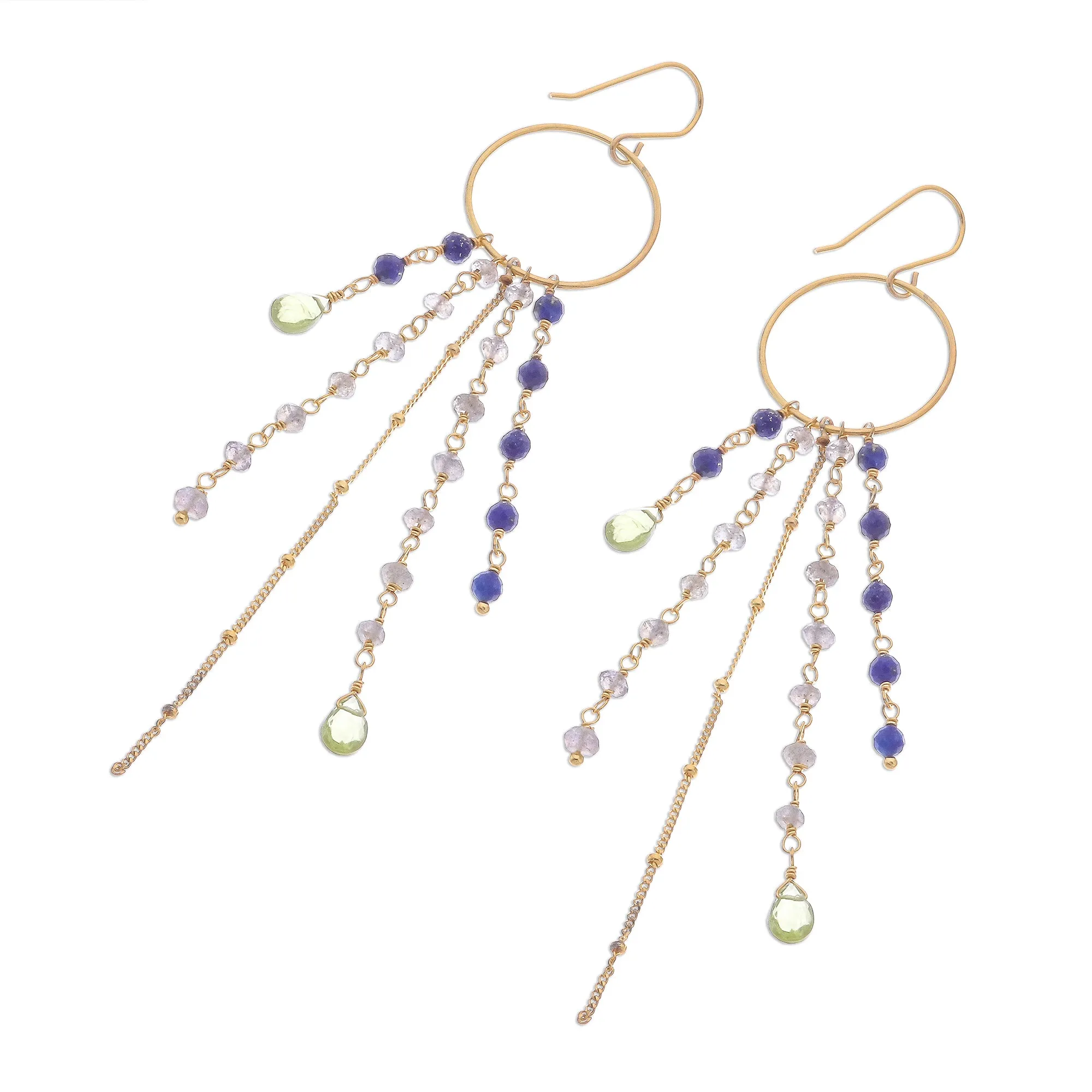 Luxurious Rain Gold Plated Multi-Gemstone Waterfall Earrings from Thailand