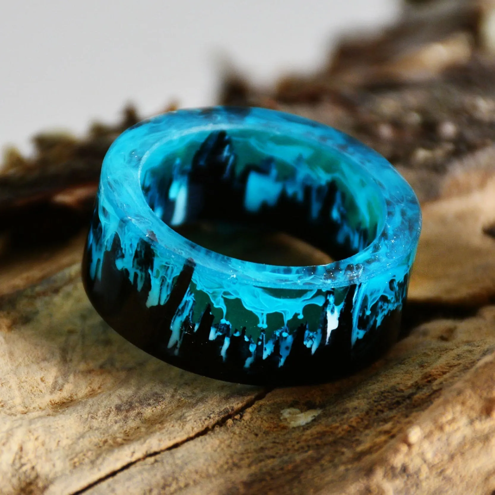 Magical Mountains Wooden Resin Ring