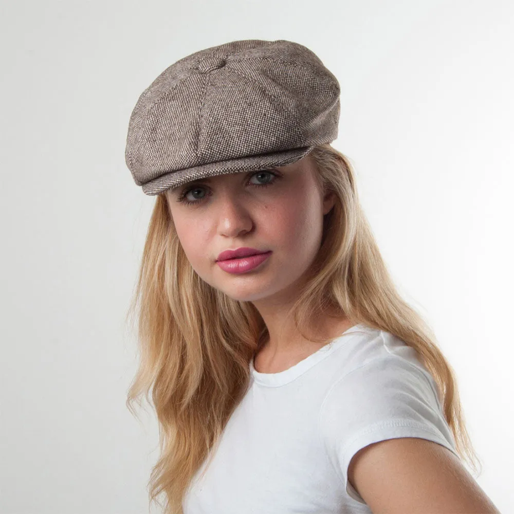 Marl Tweed Newsboy Cap - Brown