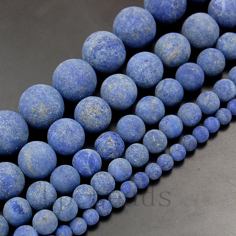 Matte Natural Lapis Lazuli Gemstone Round Loose Beads on a 15.5" Strand