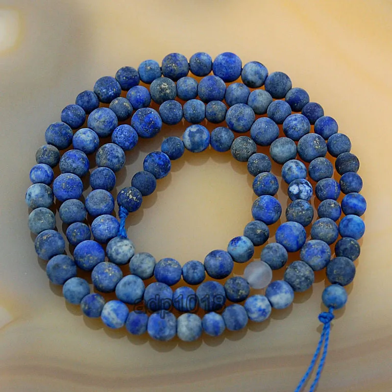 Matte Natural Lapis Lazuli Gemstone Round Loose Beads on a 15.5" Strand