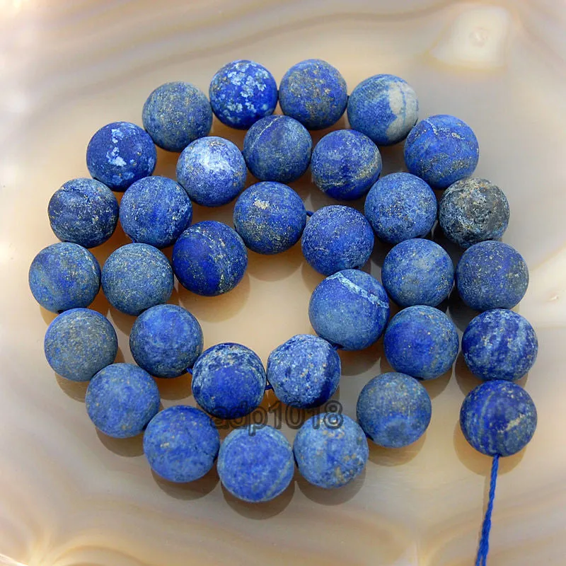 Matte Natural Lapis Lazuli Gemstone Round Loose Beads on a 15.5" Strand