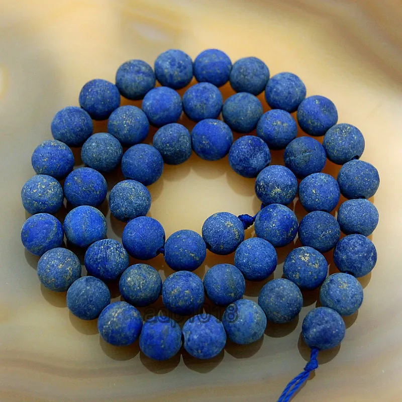 Matte Natural Lapis Lazuli Gemstone Round Loose Beads on a 15.5" Strand