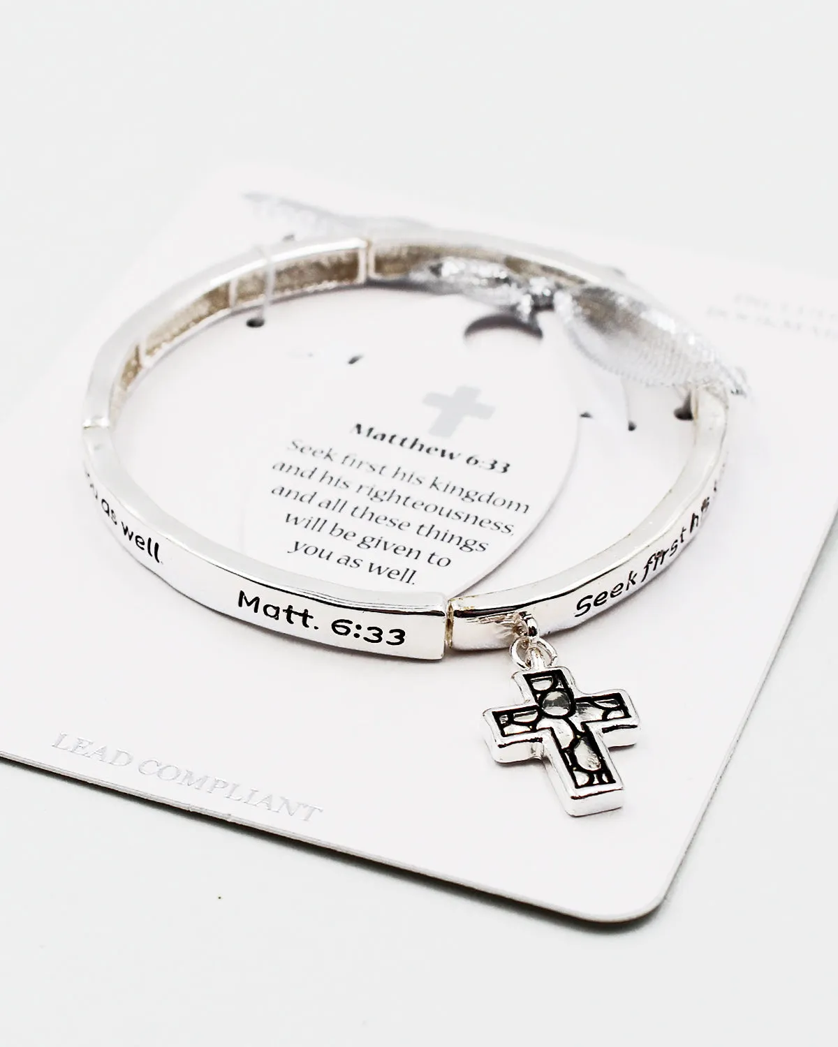 Matthew 6:33 Stretch Bracelet with Cross Charm