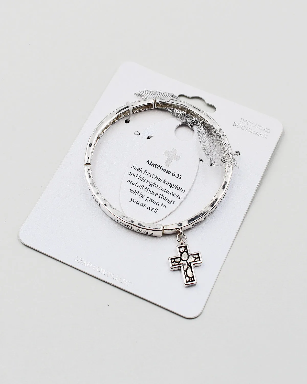 Matthew 6:33 Stretch Bracelet with Cross Charm