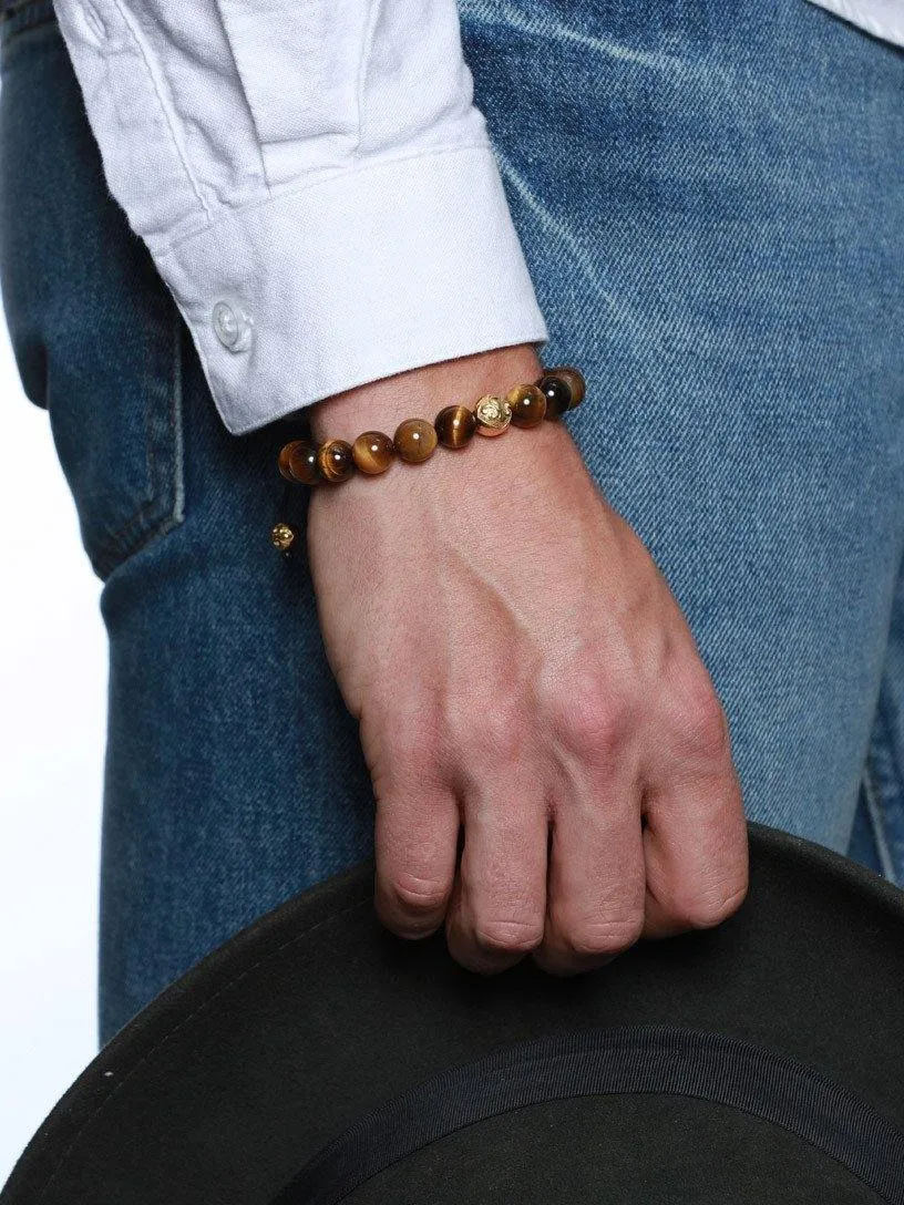 Men's Beaded Bracelet with Gold and Brown Tiger Eye