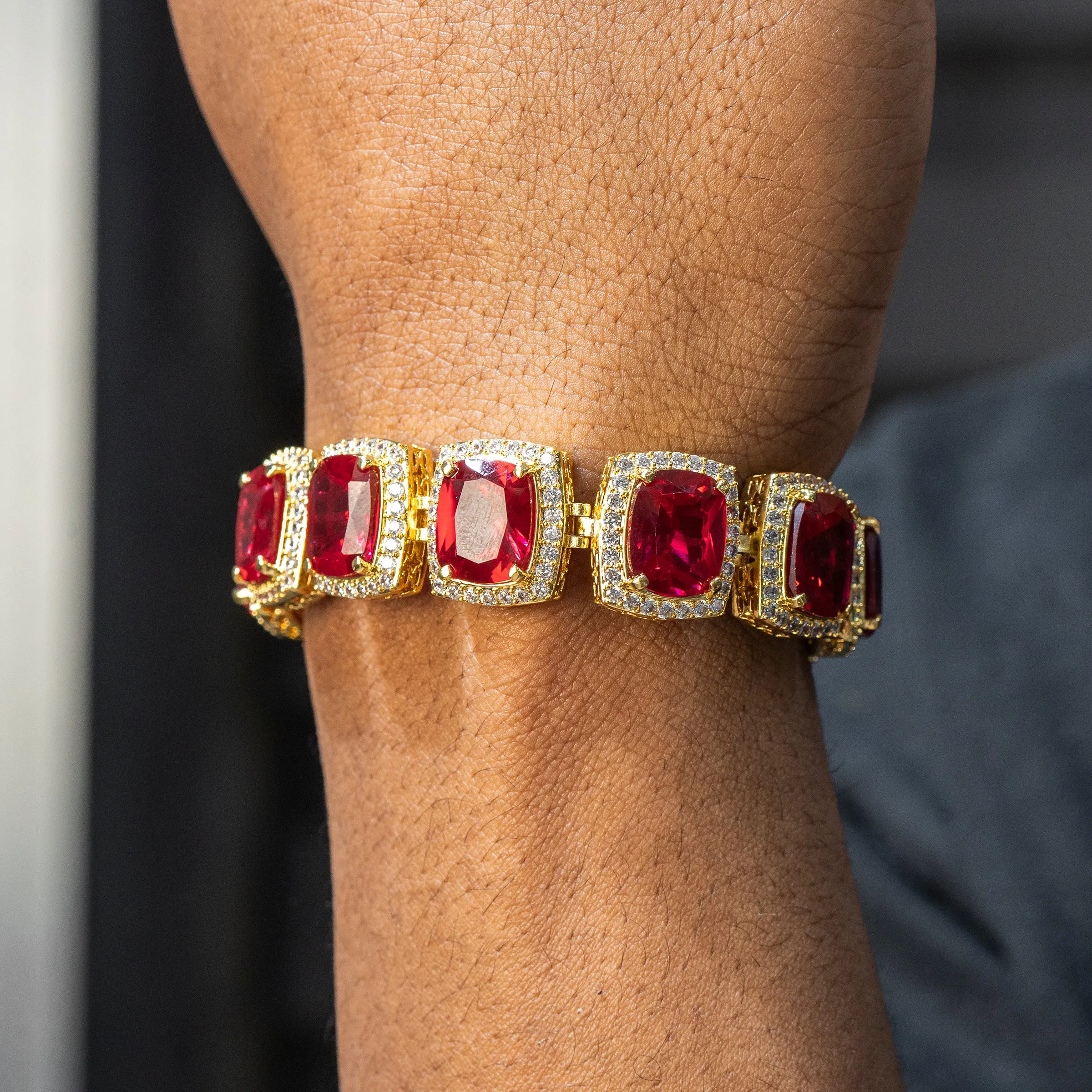 Mens Gold Iced Ruby Bracelet