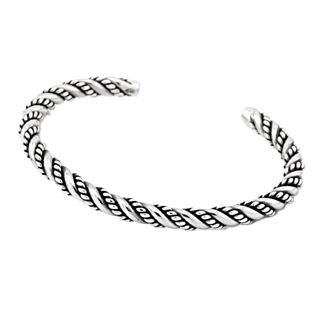 Men's Sterling Silver Twisted Chain Bangle Bracelet