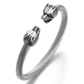 Mens Wolf Bracelet Stainless Steel Bangle Cuff Bracelet Silver Color Polished