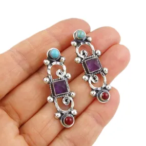 Mexican Mosaic Silver Earrings