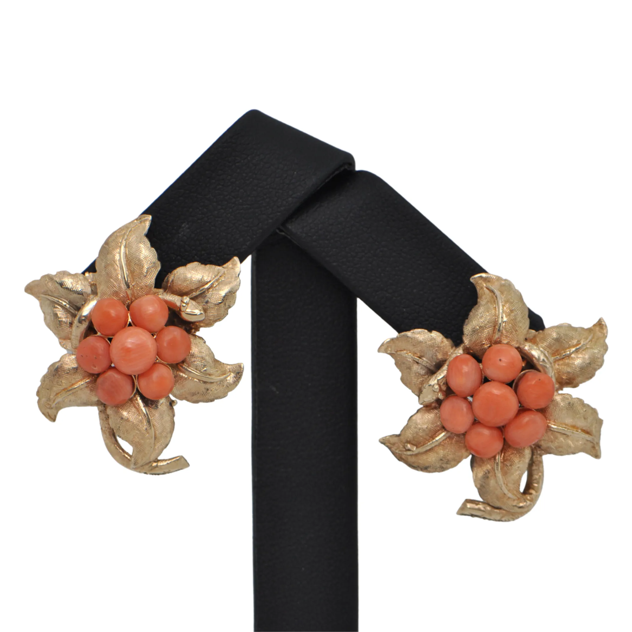 Mid-Century Coral 14k Gold Flower Earrings