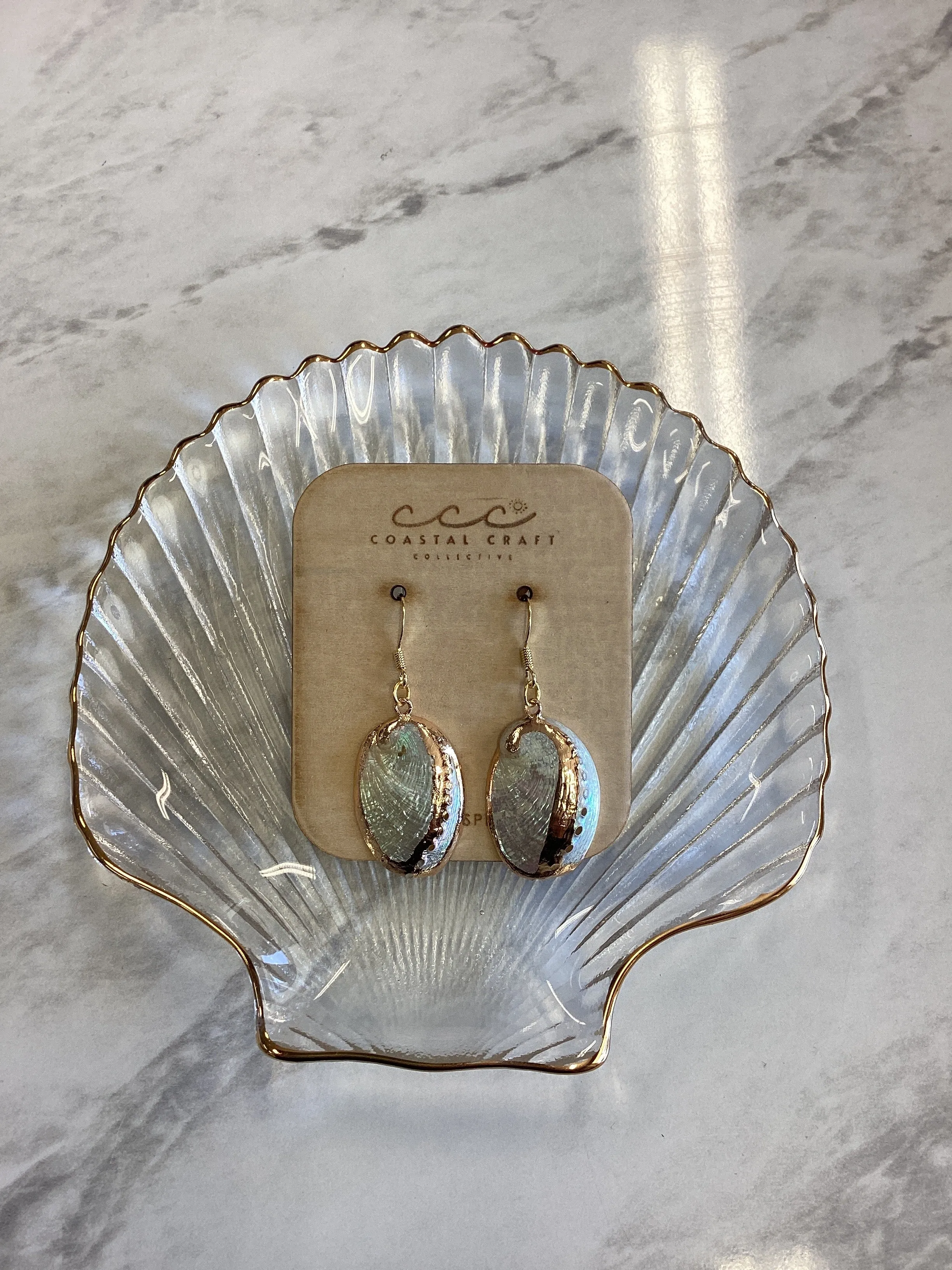 Mini Abalone Shell Rose Gold Rim Drop Earring