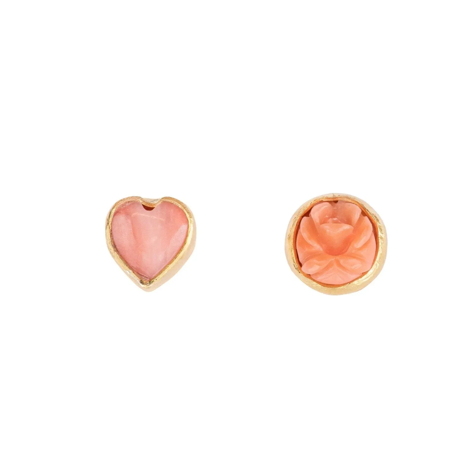 Mismatched Stud Earrings, Coral Heart and Rose