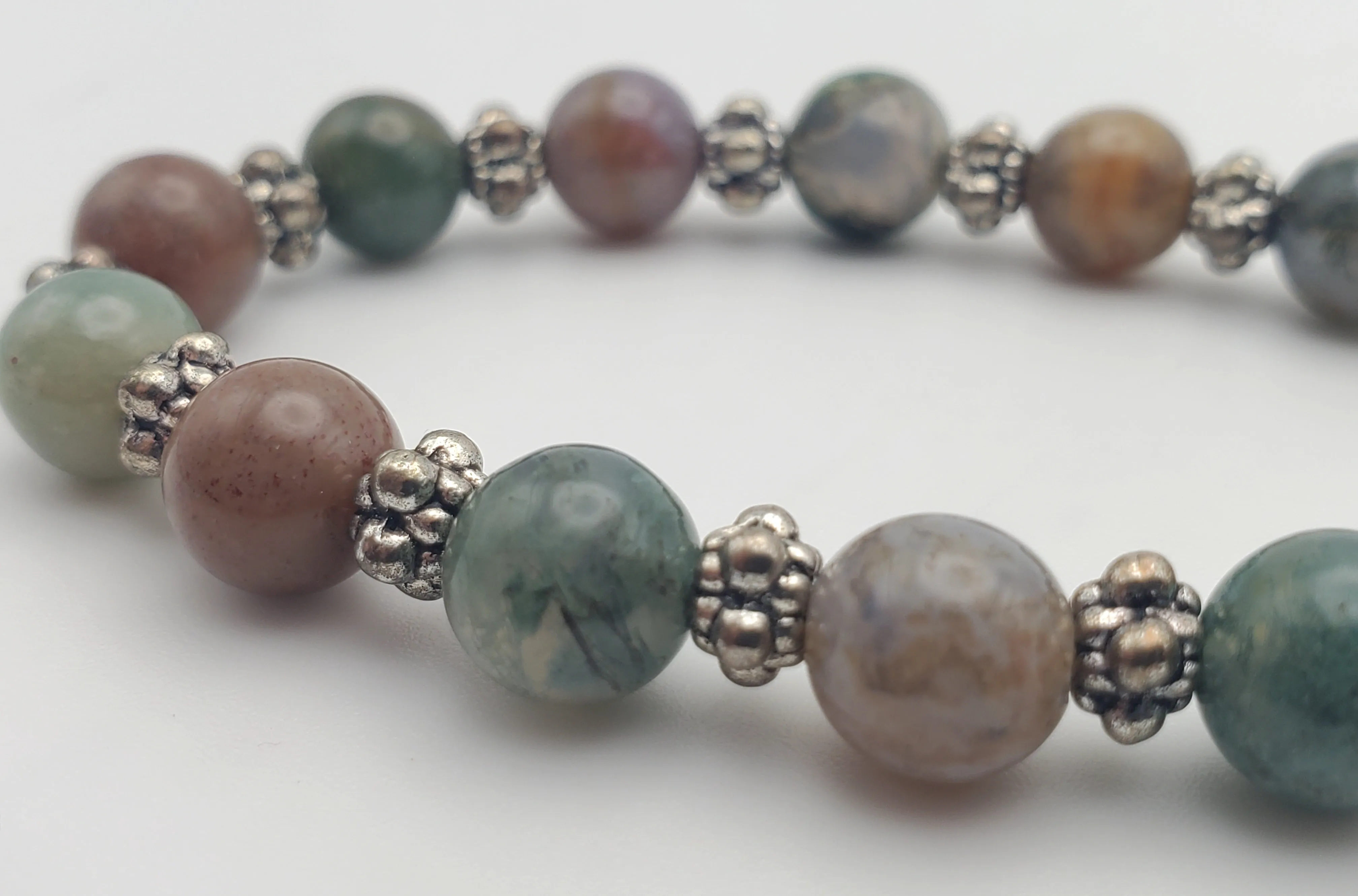 Moss Agate, Ocean Jasper, Agate Beaded Stretch Bracelet