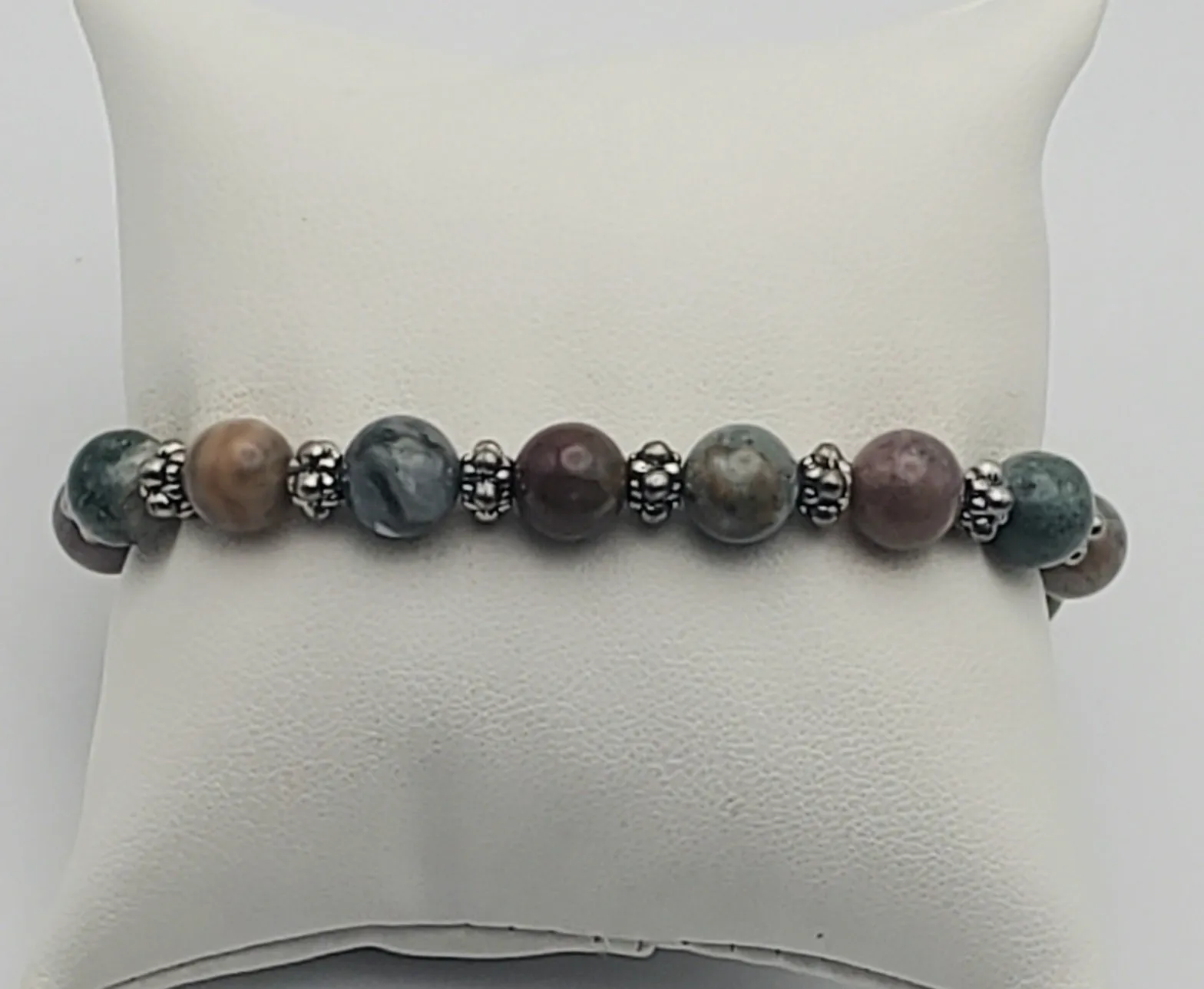 Moss Agate, Ocean Jasper, Agate Beaded Stretch Bracelet