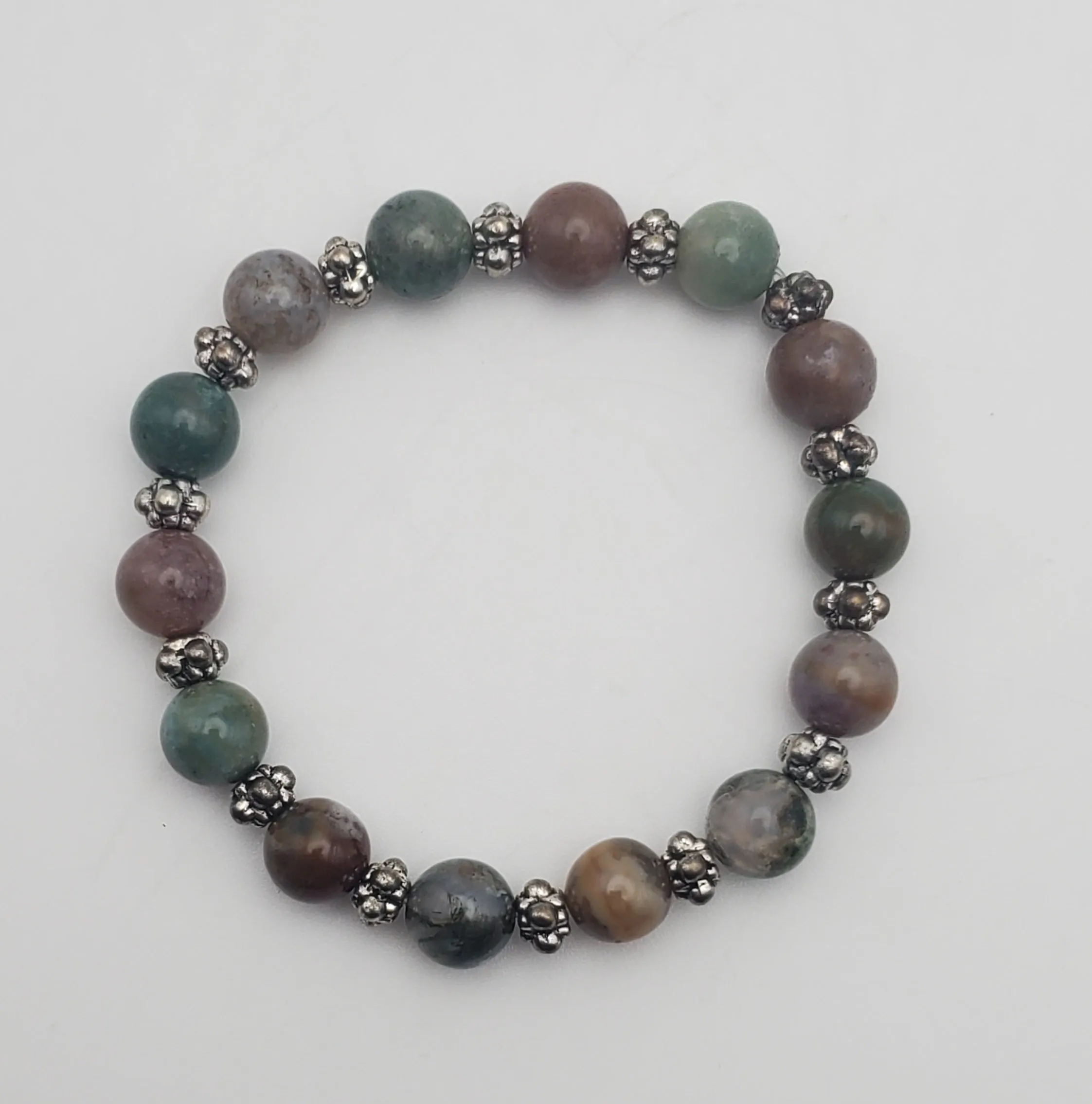 Moss Agate, Ocean Jasper, Agate Beaded Stretch Bracelet