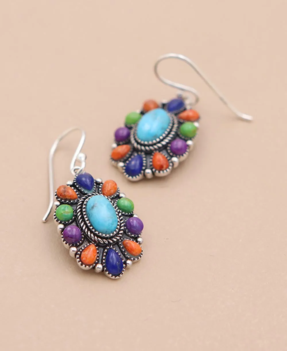 Multicolored Gemstone and Sterling Silver Earrings