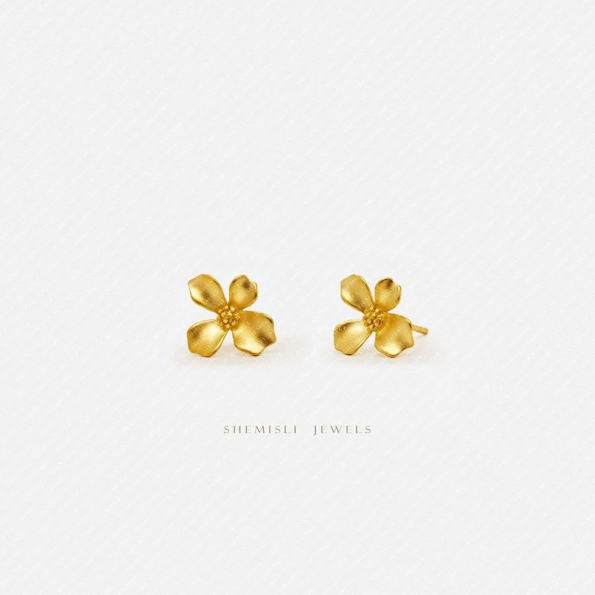 Mustard Flower Stud Earrings, Gold, Silver SHEMISLI SS429