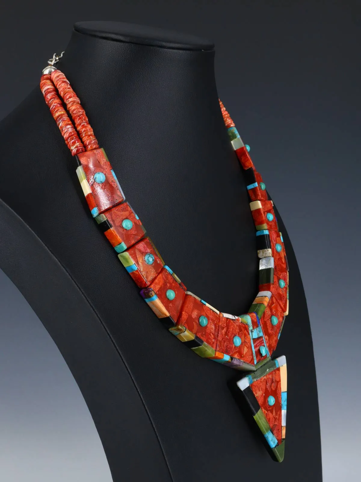 Native American Santo Domingo Apple Coral Mosaic Necklace Set