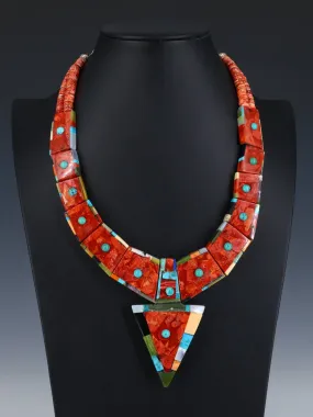 Native American Santo Domingo Apple Coral Mosaic Necklace Set