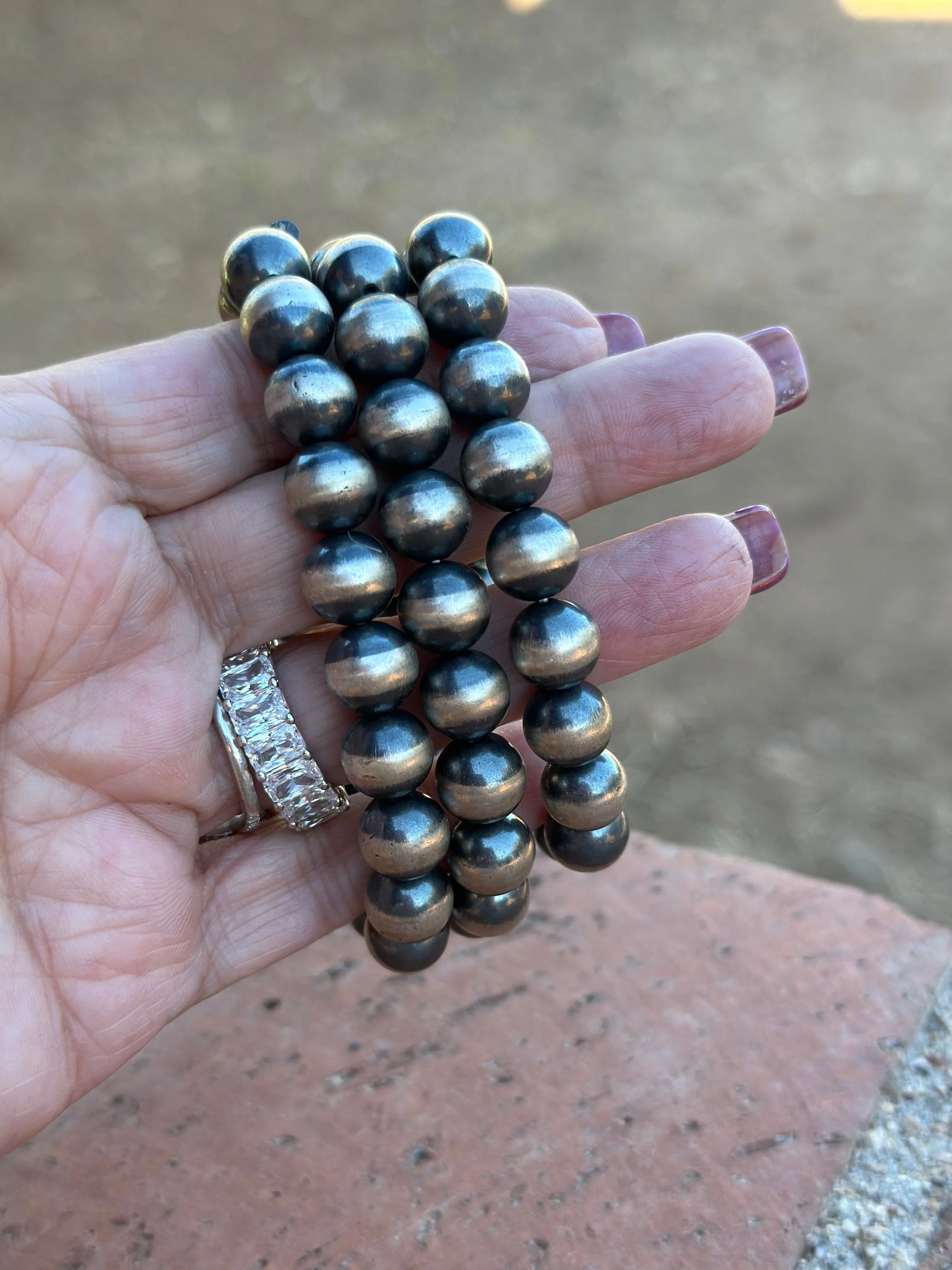 Navajo Sterling Silver 10mm Beaded Elastic Bracelet