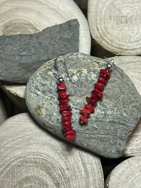 Navajo Sterling Silver Apple Coral Chip Dangle Earrings