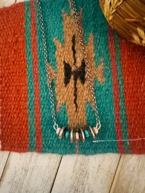 Navajo Turquoise, Queen Pink Conch & Sterling Silver Beaded Chain Necklace