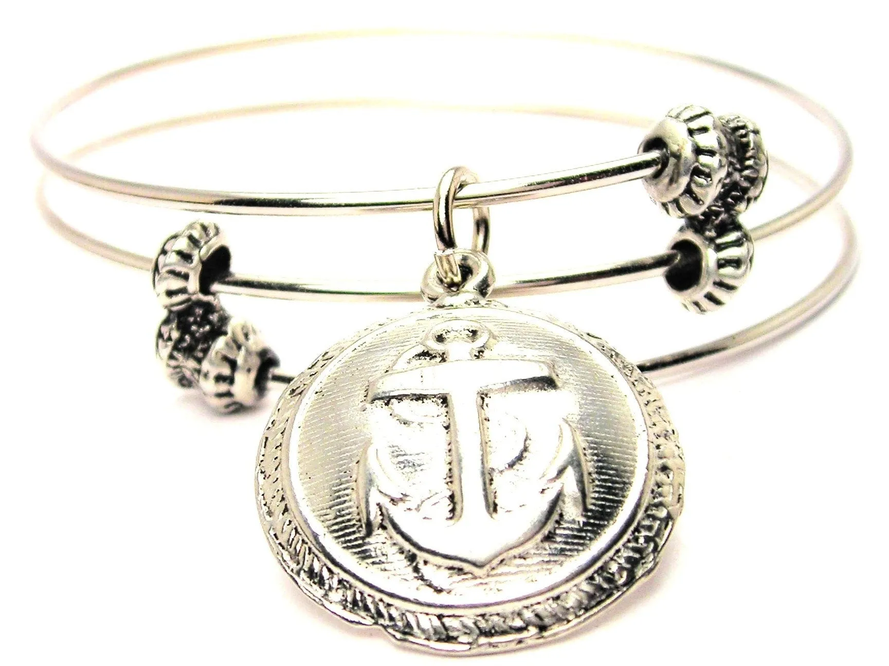 Navy Anchor Triple Style Expandable Bangle Bracelet