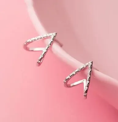 NAYA- Sterling Silver & CZ Statement V Shape Earrings