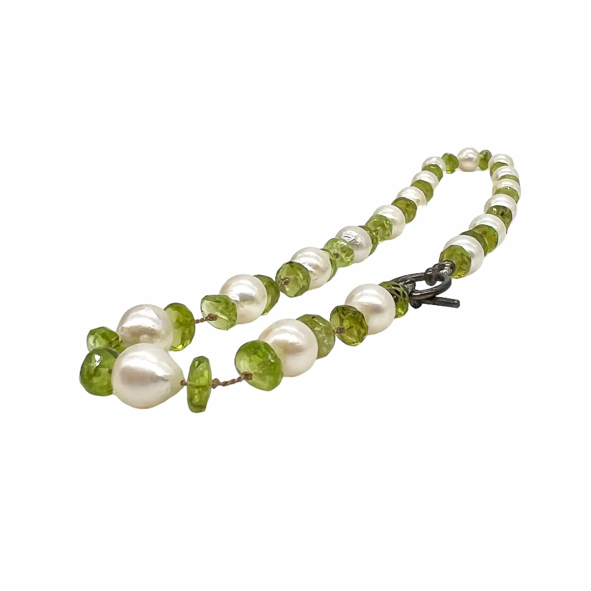 NECKLACE Cultured Pearls with Lime Green Crystal Beads