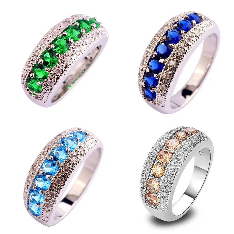 New Women Jewelry Sapphire & Emerald Quartz Blue Topaz Morganite Silver Ring