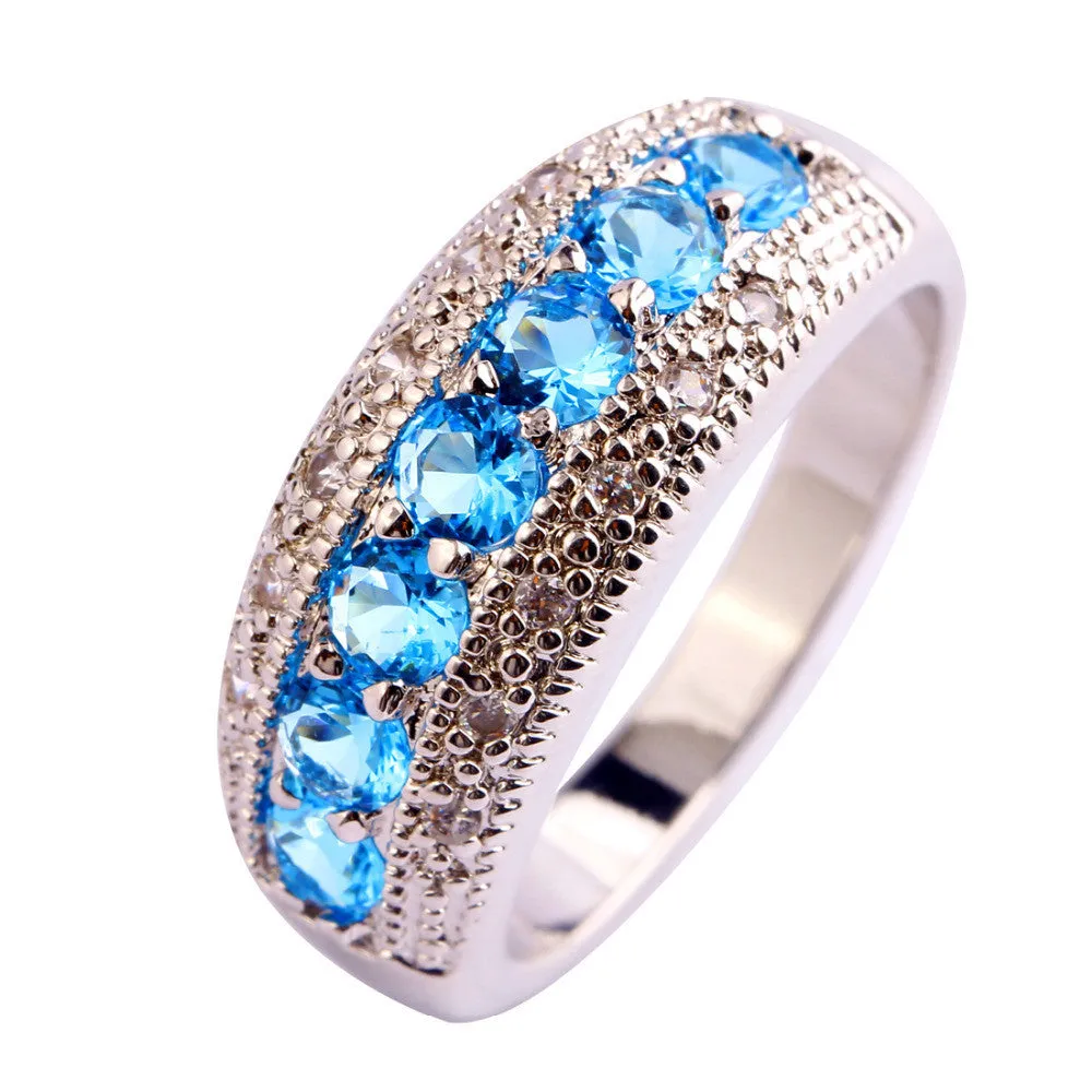 New Women Jewelry Sapphire & Emerald Quartz Blue Topaz Morganite Silver Ring