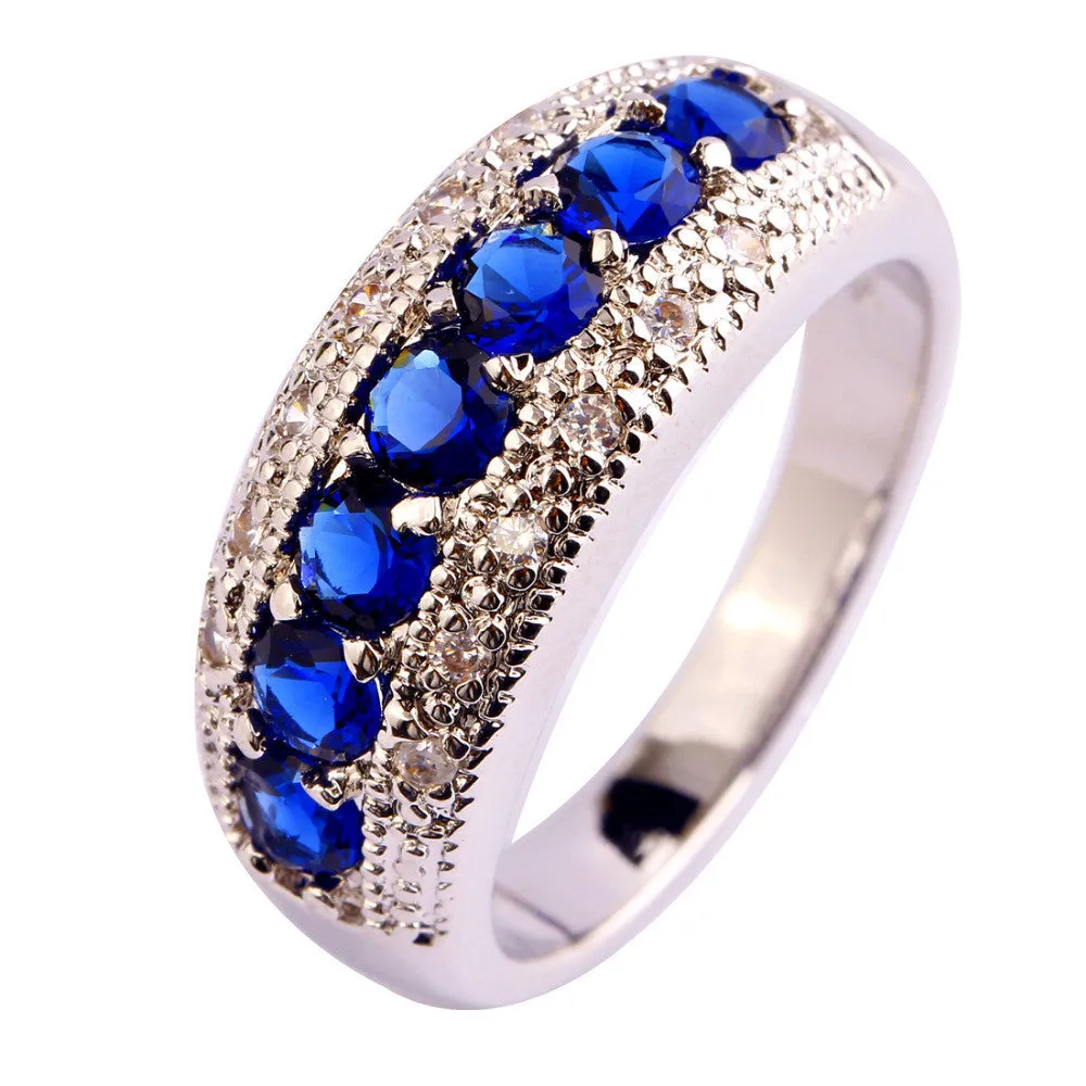 New Women Jewelry Sapphire & Emerald Quartz Blue Topaz Morganite Silver Ring