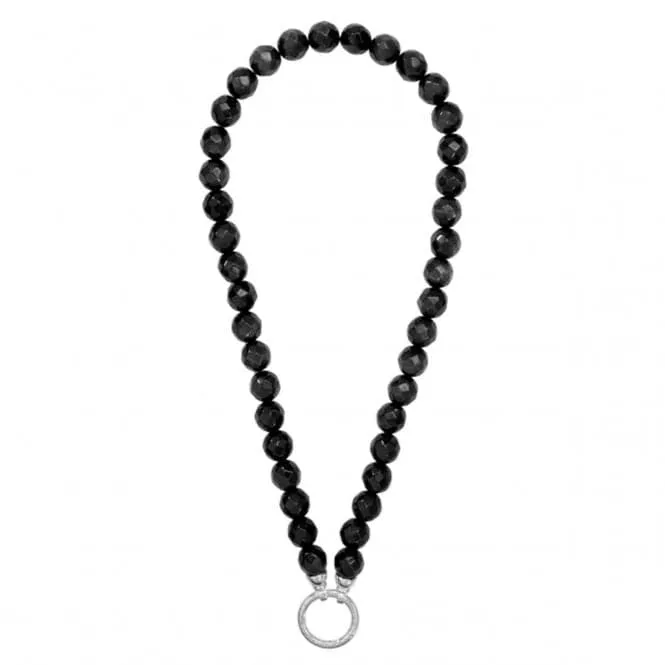 Nikki Lissoni Faceted Black Cats Eye 48cm Silver Beaded Necklace N1000S48