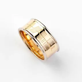 Ogham Yellow Gold Ring with White Gold Trim, Wide