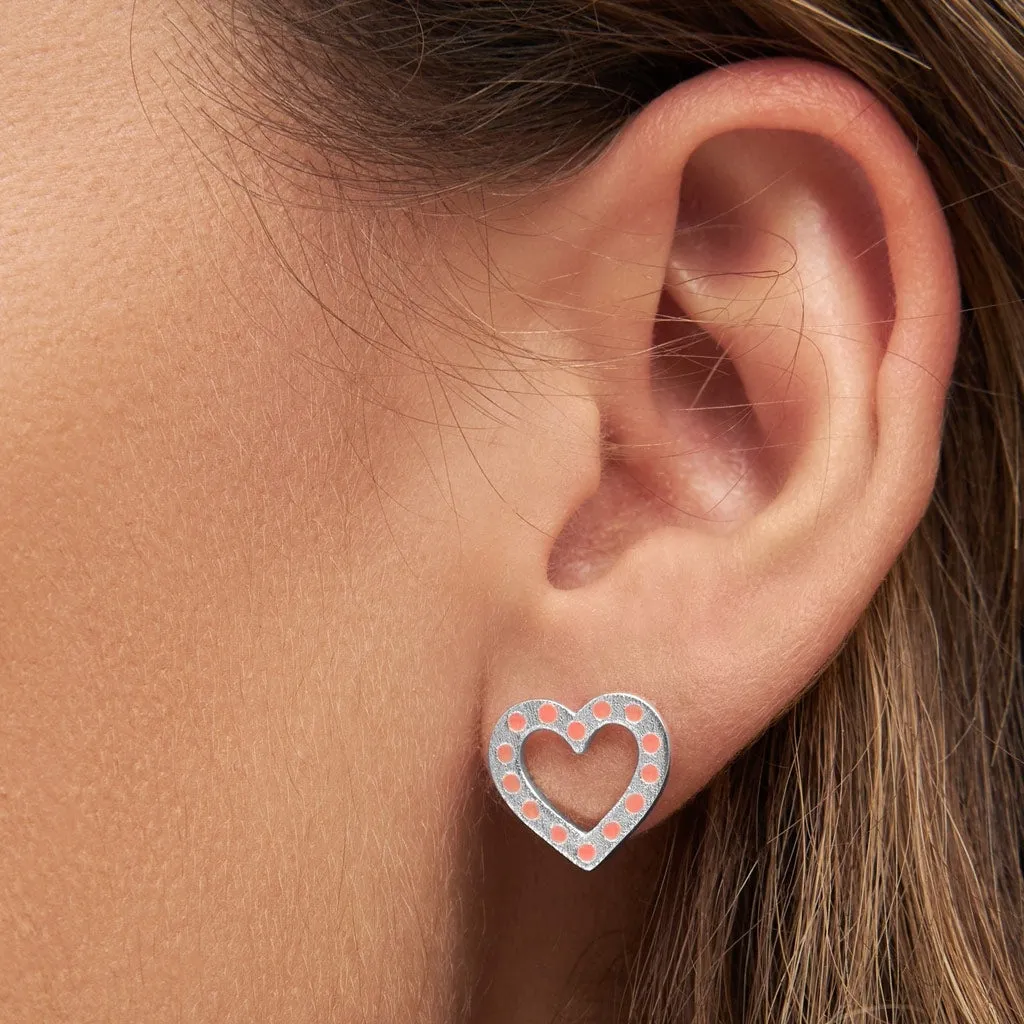 OMG Heart earring 1 pcs silver plated - Orange/Coral