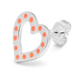 OMG Heart earring 1 pcs silver plated - Orange/Coral