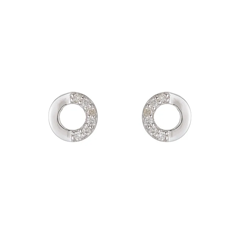 Open Circle Half Pavé Diamond Earrings