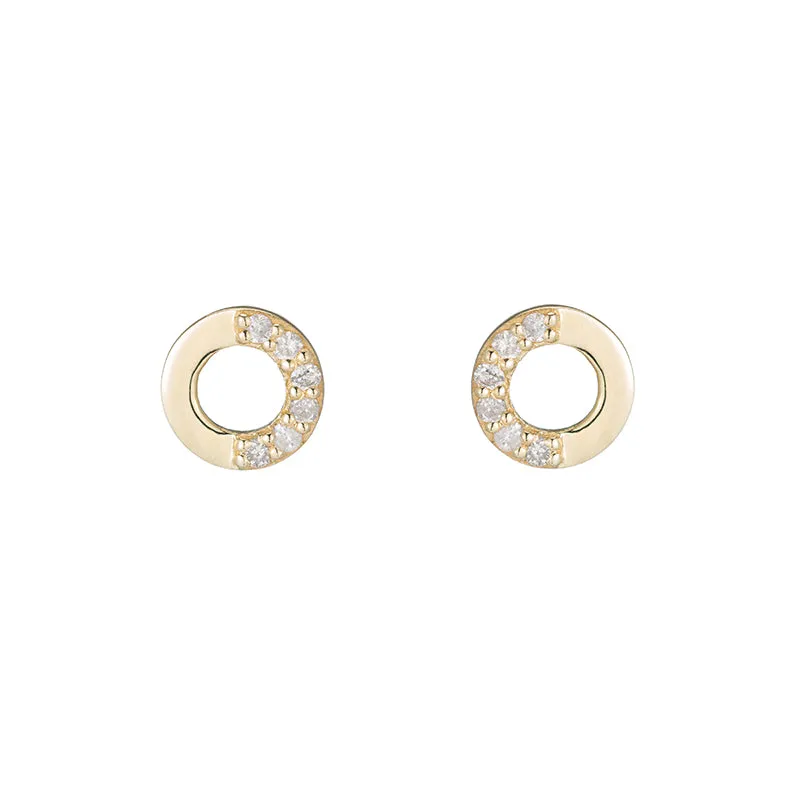 Open Circle Half Pavé Diamond Earrings