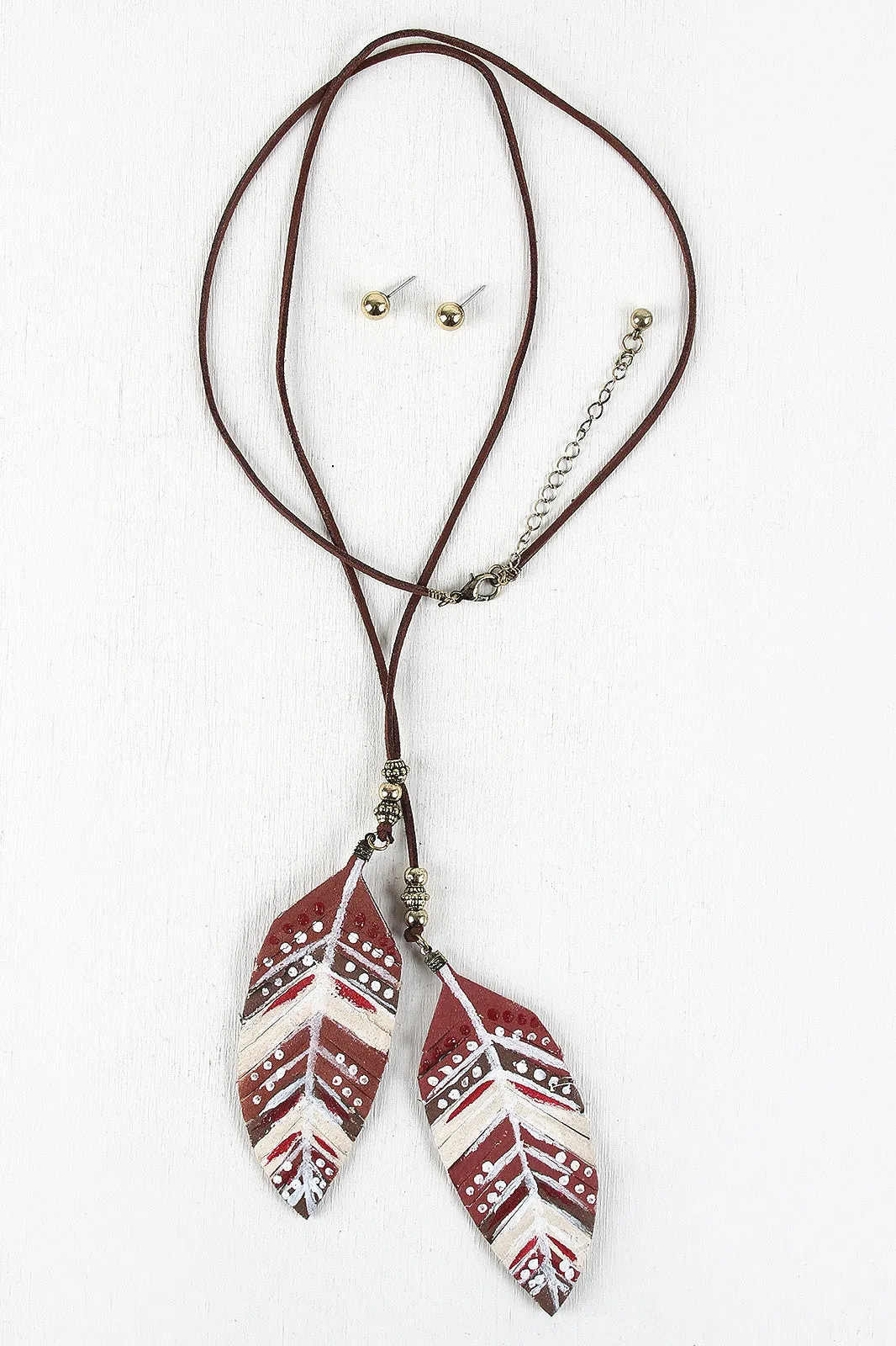 Painted Feather Beaded Suede Necklace