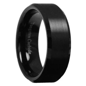 Paris Jewelry 8mm Tungsten Black Brushed Ring Wedding Band For Unisex (Size 7 - 12)