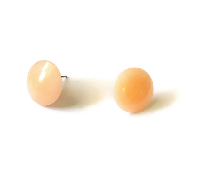 Peach Marbled Disc Stud Earrings