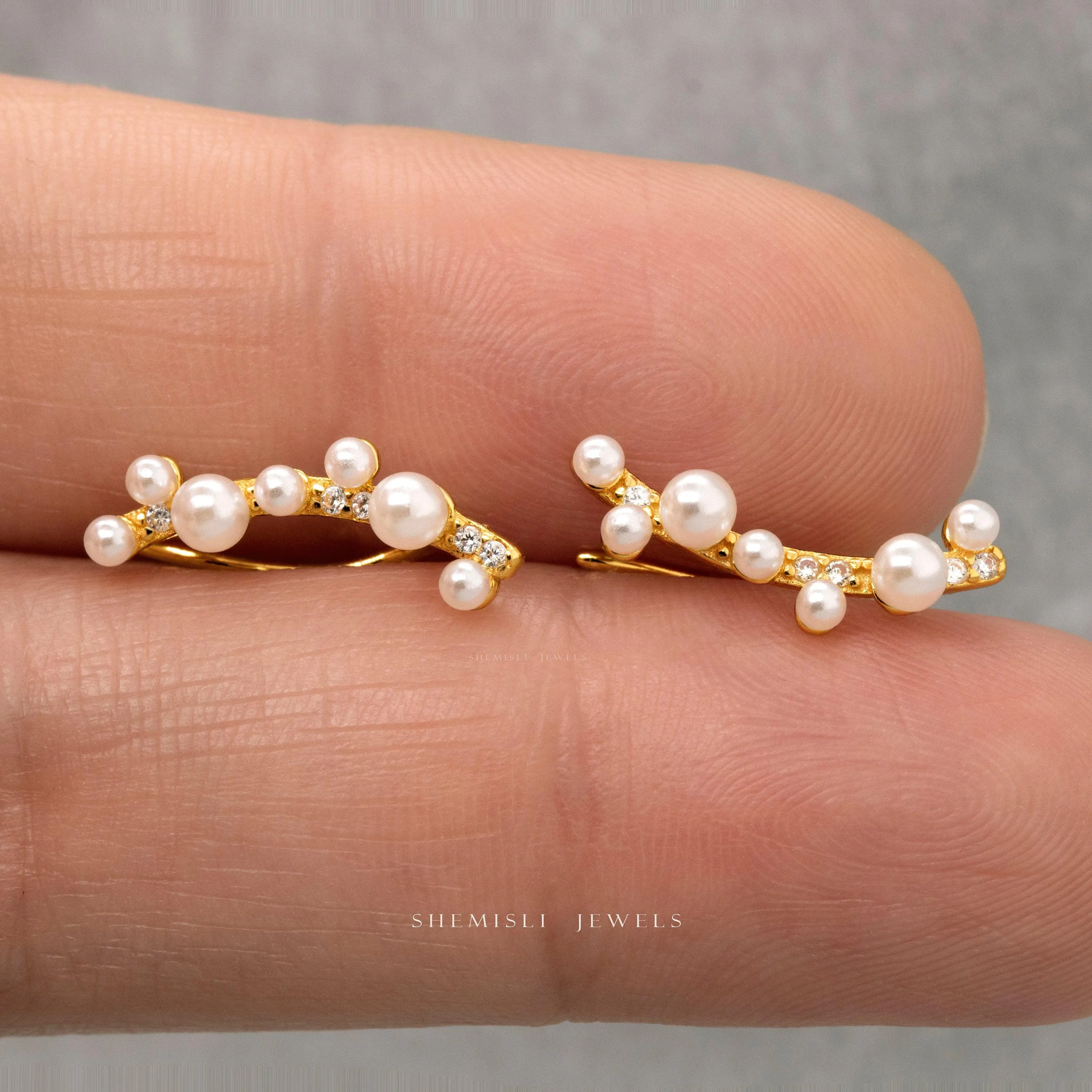 Pearl Climber Earrings, Pearl Jewelry, Gold, Silver SHEMISLI - SS214 NOBKG