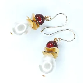 Pearl, Red & Gold Earrings