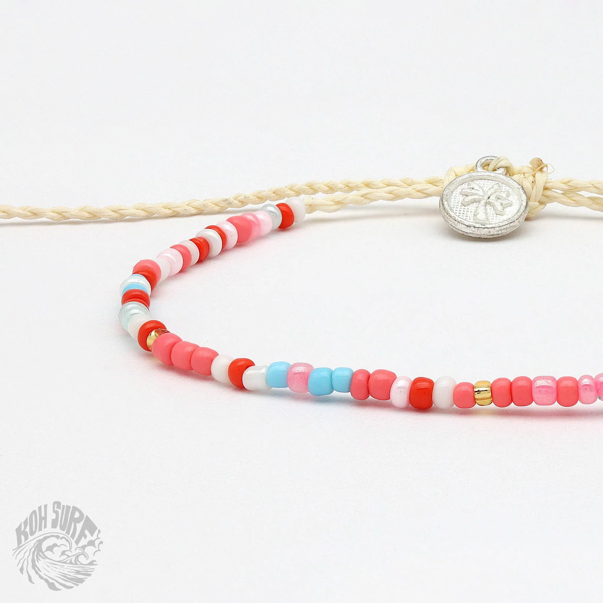 Pineapple Island -  Alila Dainty Beaded Bracelet, Surf Jewelry by Koh Surf: Pink