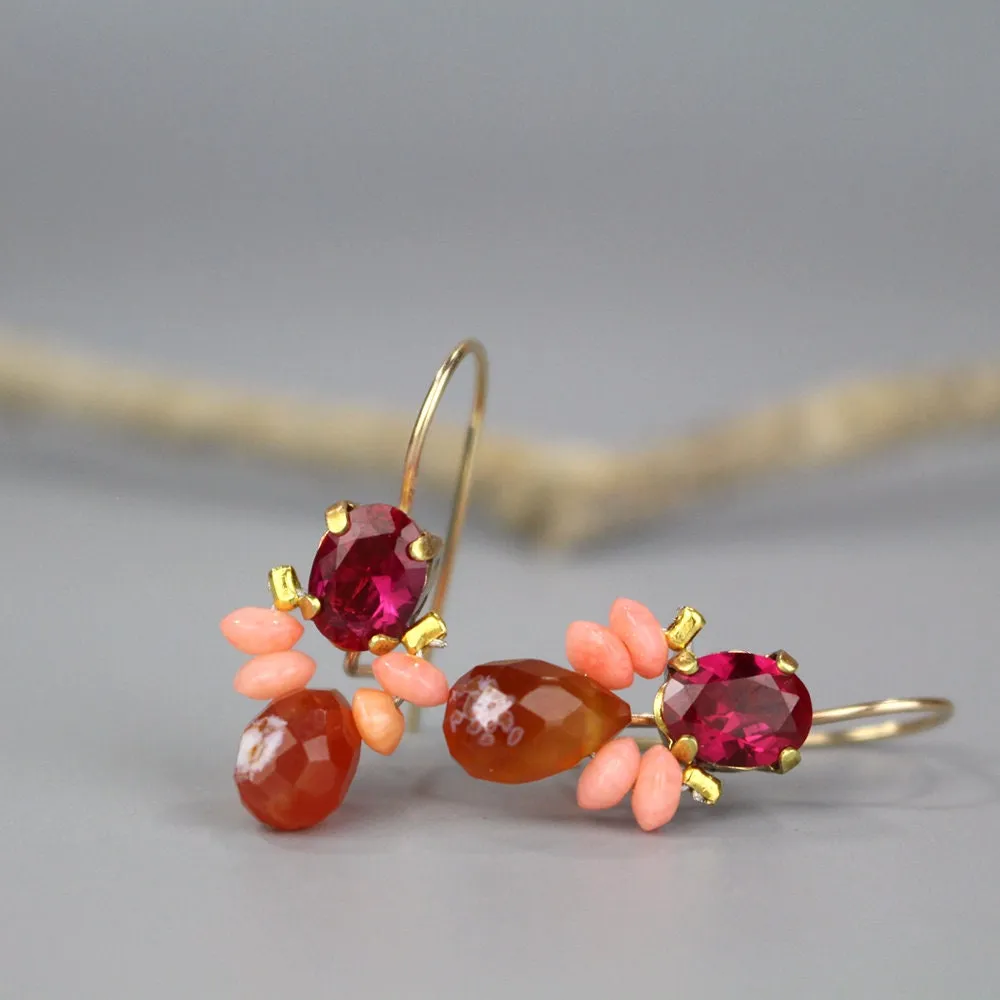 Pink and Orange Bee Earrings